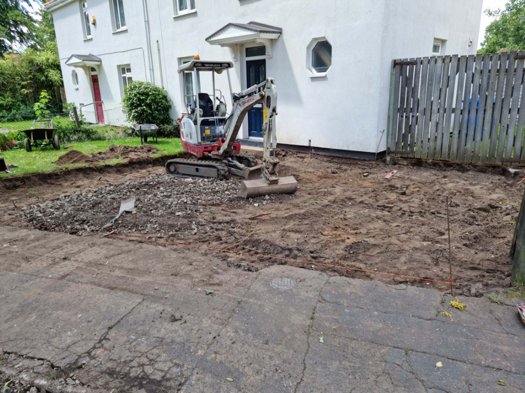 This is a photo of a dig out being carried out by Ipswich Driveway Solutions in preparation for a block paving driveway